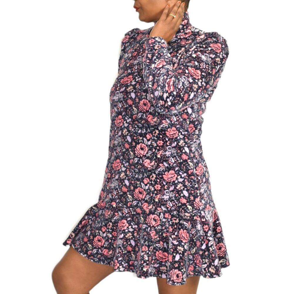 Rebecca Taylor La Vie Dress Purple Floral Puff Sleeve Drop Waist Mini Size XS - Picture 6 of 16